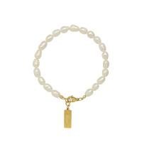 Freshwater Cultured Pearl Bracelet, Titanium Steel, with Freshwater Pearl, Rectangle, Vacuum Ion Plating, for woman, white, 6x17mm, Length:Approx 18 cm, Sold By PC