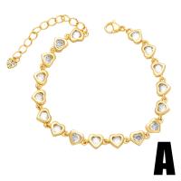 Cubic Zirconia Micro Pave Brass Bracelet, with 2 extender chain, gold color plated, different styles for choice & micro pave cubic zirconia & for woman, golden, nickel, lead & cadmium free, 11x7mm, Length:7.3 Inch, Sold By PC
