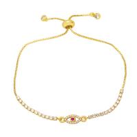 Cubic Zirconia Micro Pave Brass Bracelet, Evil Eye, gold color plated, micro pave cubic zirconia & for woman, more colors for choice, nickel, lead & cadmium free, 17x6mm, Length:9.4 Inch, Sold By PC
