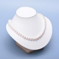 Freshwater Pearl Mässing Chain Necklace, med Mässing, Rund, silver pläterad, för kvinna, vit, 8-9mm, Längd 17 inch, Säljs av PC