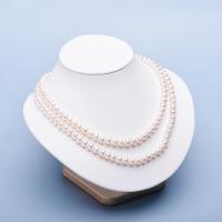 Пресноводные перлы ожерелье цепи свитера, Пресноводные жемчуги, с Латунь, Круглая, плакирован золотом, различной длины для выбора & Женский, белый, 7-8mm, продается PC