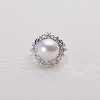 Freshwater Pearl Finger Ring Brass with Freshwater Pearl Round silver color plated for woman & with rhinestone white nickel lead & cadmium free 10-11mm Sold By PC