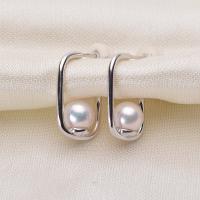 Freshwater Pearl Earrings Brass with Freshwater Pearl silver color plated for woman white nickel lead & cadmium free 5-6mm Sold By Pair