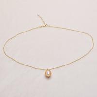 Freshwater Pearl Brass Necklace with Freshwater Pearl Ellipse gold color plated for woman white nickel lead & cadmium free 8-9mm Length 17 Inch Sold By PC