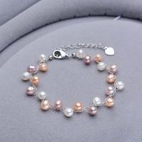Bracelet en perles de culture d'eau douce, perle d'eau douce cultivée, avec laiton, Placage, pour femme, plus de couleurs à choisir, 5-6mm, Longueur:7.1 pouce, Vendu par PC