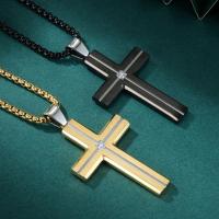 Stainless Steel Jewelry Necklace 316 Stainless Steel Cross polished fashion jewelry & Unisex & with rhinestone Length Approx 23.62 Inch Sold By PC
