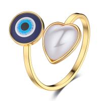 Evil Eye Jewelry Finger Ring 304 Stainless Steel with Lampwork & Plastic Pearl Vacuum Ion Plating fashion jewelry & evil eye pattern Sold By PC