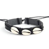 Bracelets cordon PU, cuir PU, avec coquille, bijoux de mode & unisexe & réglable, noire, Longueur:16-28 cm, Vendu par PC