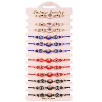 Evil Eye Jewelry Bracelet, Wax Cord, with Crystal & Resin & Tibetan Style, gold color plated, 12 pieces & fashion jewelry & Unisex & evil eye pattern & adjustable & enamel, mixed colors, Length:16-28 cm, Sold By Set