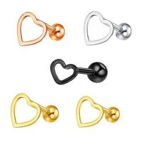 Stainless Steel Ear Piercing Jewelry, 304 Stainless Steel, Heart, Vacuum Ion Plating, fashion jewelry & Unisex & hollow, more colors for choice, 1.20x8mm, Sold By PC
