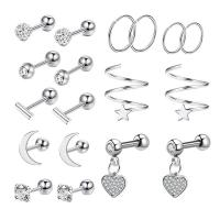 Stainless Steel Ear Piercing Jewelry 304 Stainless Steel polished fashion jewelry & Unisex & micro pave cubic zirconia silver color Sold By Set