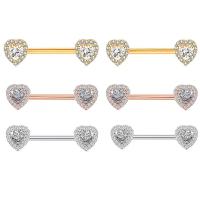 Stainless Steel Ear Piercing Jewelry 304 Stainless Steel Heart Vacuum Ion Plating fashion jewelry & Unisex & micro pave cubic zirconia Sold By PC
