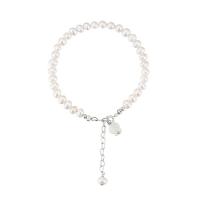 Freshwater Cultured Pearl Bracelet, Freshwater Pearl, with 5cm extender chain, Flower, silver color plated, fashion jewelry & adjustable & for woman, white, Length:Approx 18 cm, Sold By PC