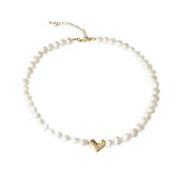 Natural Freshwater Pearl Necklace with 8cm extender chain Heart gold color plated fashion jewelry & adjustable & for woman white Length Approx 40 cm Sold By PC
