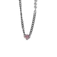 Collier d'acier titane, avec cristal & perle de plastique, avec 6cm chaînes de rallonge, coeur, bijoux de mode & réglable & pour femme, argent, Longueur:45 cm, Vendu par PC
