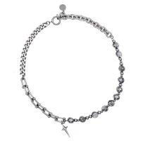 Titanium Steel Necklace, with Glass Beads, with 6.5cm extender chain, Cross, Vacuum Ion Plating, fashion jewelry & adjustable & for woman, silver color, Length:44.5 cm, Sold By PC