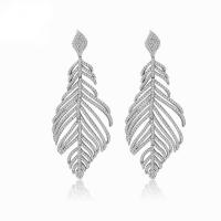 Cubic Zirconia Micro Pave Brass Earring Leaf platinum plated for woman & with cubic zirconia white Sold By Pair