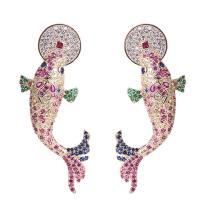 Cubic Zirconia Micro Pave Brass Earring Fish gold color plated micro pave cubic zirconia & for woman Sold By Pair