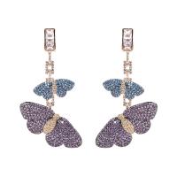 Cubic Zirconia Micro Pave Brass Earring Butterfly gold color plated for woman & with cubic zirconia Sold By Pair