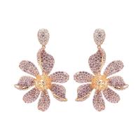 Cubic Zirconia Micro Pave Brass Earring, Flower, plated, for woman & with cubic zirconia, more colors for choice, 47x31mm, Sold By Pair