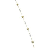Mjedeni kuglasti lanac, Mesing, s Plastična Pearl, zlatna boja pozlaćen, različitih stilova za izbor, izvorna boja, Prodano By m