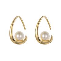 Zinc Alloy Drop Earrings gold color plated for woman & with plastic pearl original color Sold By Pair