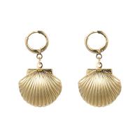 Huggie Hoop Drop Earring, Brass, Shell, gold color plated, for woman & with plastic pearl, original color, 35x23mm, Sold By Pair
