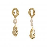 Asymmetric Earrings Brass with Freshwater Pearl gold color plated fashion jewelry & for woman gold Sold By Pair