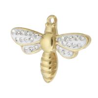 Stainless Steel Pendants, 304 Stainless Steel, Dragonfly, Vacuum Ion Plating, enamel & with rhinestone, golden, 20.50x16x3mm, Hole:Approx 1mm, Sold By PC