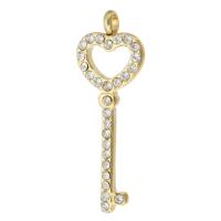Stainless Steel Pendants 304 Stainless Steel Key Vacuum Ion Plating with rhinestone golden Approx 2mm Sold By PC