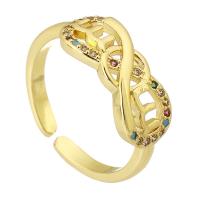Cubique anneau en laiton Circonia Micro Pave, Placage de couleur d'or, bijoux de mode & pavé de micro zircon & pour femme, multicolore, 7mm, Taille:5, 10PC/lot, Vendu par lot