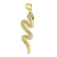 Cubic Zirconia Micro Pave Brass Pendant, Snake, gold color plated, fashion jewelry & DIY & micro pave cubic zirconia & for woman, golden, 12x38x3mm, Hole:Approx 3mm, 10PCs/Lot, Sold By Lot