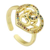 Kubieke Circonia Micro Pave Brass Ring, Messing, Dragen, gold plated, mode sieraden & micro pave zirconia & voor vrouw, multi-gekleurde, 15x14.50mm, Maat:6.5, 10pC's/Lot, Verkocht door Lot