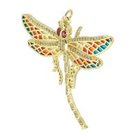 Cubic Zirconia Micro Pave Brass Pendant, Dragonfly, gold color plated, fashion jewelry & micro pave cubic zirconia & for woman & enamel, multi-colored, 40x45x5mm, Hole:Approx 3mm, 10PCs/Lot, Sold By Lot