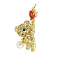 Cubic Zirconia Micro Pave Brass Pendant, with ABS Plastic Pearl, Bear, gold color plated, fashion jewelry & DIY & micro pave cubic zirconia & for woman, multi-colored, 29mm, Hole:Approx 3mm, 10PCs/Lot, Sold By Lot