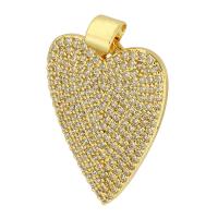 Cubic Zirconia Micro Pave Brass Pendant, Heart, gold color plated, fashion jewelry & DIY & micro pave cubic zirconia & for woman, golden, 17x22x2mm, Hole:Approx 4mm, 10PCs/Lot, Sold By Lot