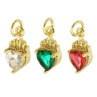 Cubic Zirconia Brass Pendants, Heart, gold color plated, fashion jewelry & DIY & micro pave cubic zirconia & for woman, more colors for choice, 7x14x4mm, Hole:Approx 3mm, 10PCs/Lot, Sold By Lot