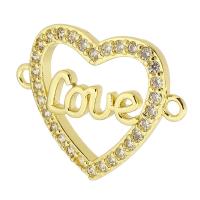 Cubic Zirconia Micro Pave Brass Connector Heart gold color plated fashion jewelry & DIY & micro pave cubic zirconia & for woman golden Approx 2mm Sold By Lot