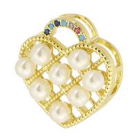 Cubic Zirconia Micro Pave Brass Pendant, with ABS Plastic Pearl, Heart, gold color plated, fashion jewelry & DIY & micro pave cubic zirconia & for woman, multi-colored, 20x20x7mm, Hole:Approx 2mm, 10PCs/Lot, Sold By Lot