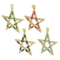 Cubic Zirconia Micro Pave Brass Pendant, Star, gold color plated, fashion jewelry & DIY & micro pave cubic zirconia & for woman, more colors for choice, 34x34x3mm, Hole:Approx 3mm, 10PCs/Lot, Sold By Lot