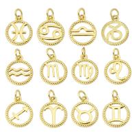 Bijoux pendentifs en laiton, 12 Signes du Zodiaque, Placage de couleur d'or, bijoux de mode & DIY & pour femme, doré, 12x15x2mm, Trou:Environ 3mm, 10PC/lot, Vendu par lot