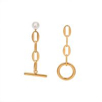 Asymmetric Earrings Titanium Steel with Plastic Pearl Vacuum Ion Plating for woman Sold By Pair