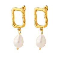 Titanium Steel  Earring with Freshwater Pearl Vacuum Ion Plating for woman Sold By Pair