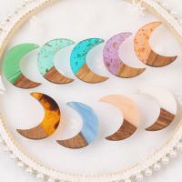 Wood Pendants, with Resin, Moon, epoxy gel, Unisex, more colors for choice, 30x38mm, Approx 10PCs/Bag, Sold By Bag