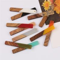 Wood Pendants, with Resin, Rectangle, epoxy gel, Unisex, more colors for choice, 8x51mm, Approx 10PCs/Bag, Sold By Bag