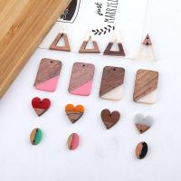 Wood Pendants, with Resin, epoxy gel, DIY & different styles for choice & 1/1 loop & hollow, more colors for choice, Approx 10PCs/Bag, Sold By Bag