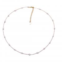 Freshwater Pearl Brass Chain Necklace, Pérolas de água doce, with cobre, cromado de cor dourada, para mulher, Mais cores pare escolha, 4-5mm, comprimento Aprox 40 cm, vendido por PC