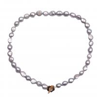 Collar de Perlas Natural de Freshwater, Perlas cultivadas de agua dulce, para mujer, plata-gris, 9-10mm, longitud:aproximado 40 cm, Vendido por UD