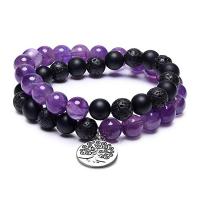 Gemstone Bracelets, Amethyst, with Abrazine Stone & Lava & Tibetan Style, Round, silver color plated, elastic & Unisex, mixed colors, 8mm, Length:15 Inch, Sold By PC