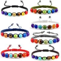 Gemstone Bracelets, Polyester Cord, with Gemstone, Round, Unisex & adjustable, more colors for choice, 8mm, Length:7.5 Inch, Sold By PC